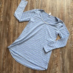 LuLaRoe Grey Blue Striped Long Sleeve Top